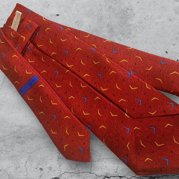BVLGARI Sevenfold Silk XL Necktie ITALY Luxury Designer BOOMERANG Red PERFECT - Picture 2 of 8